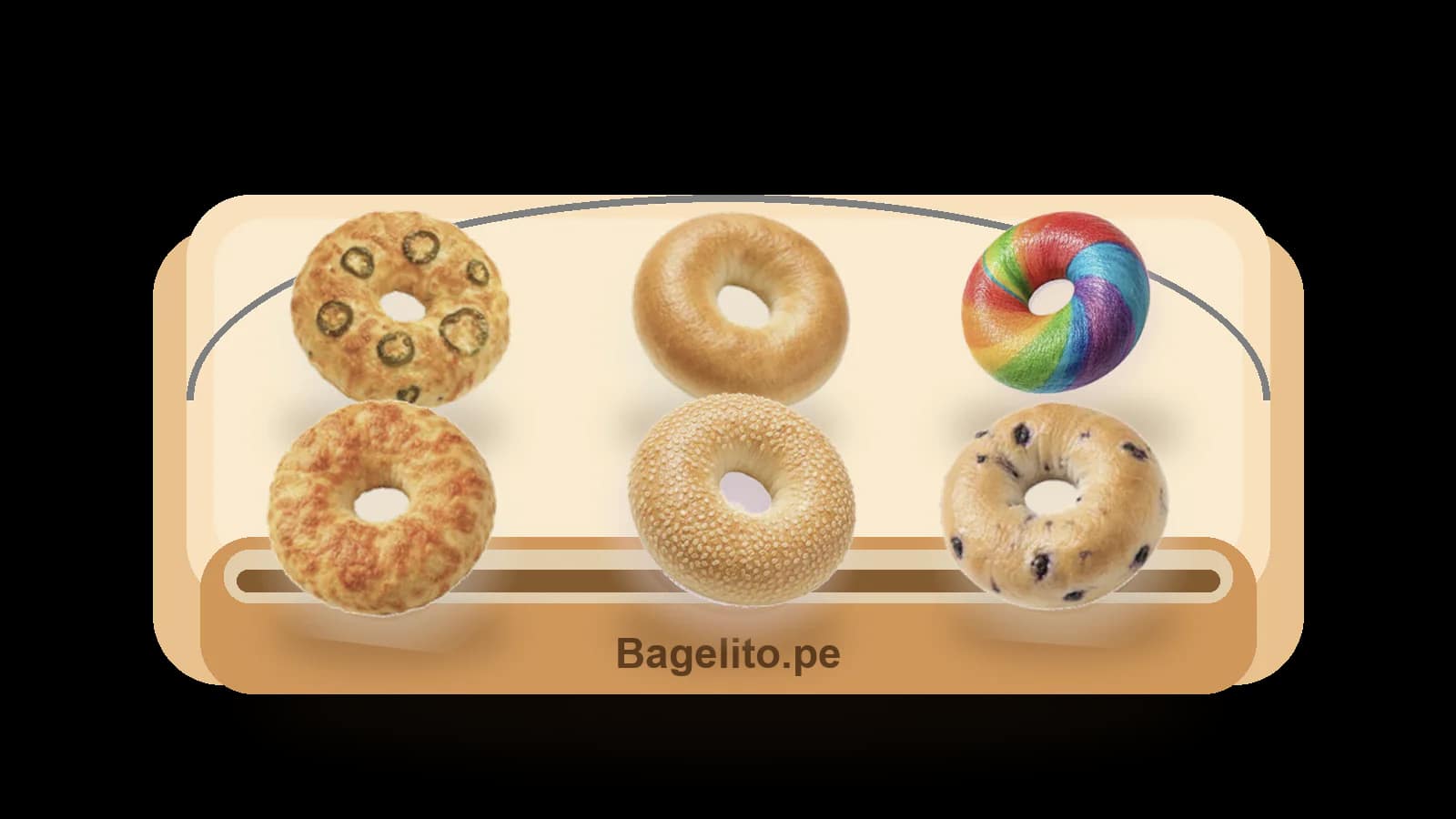 Six mixed handmade Bagelito bagels in a tray