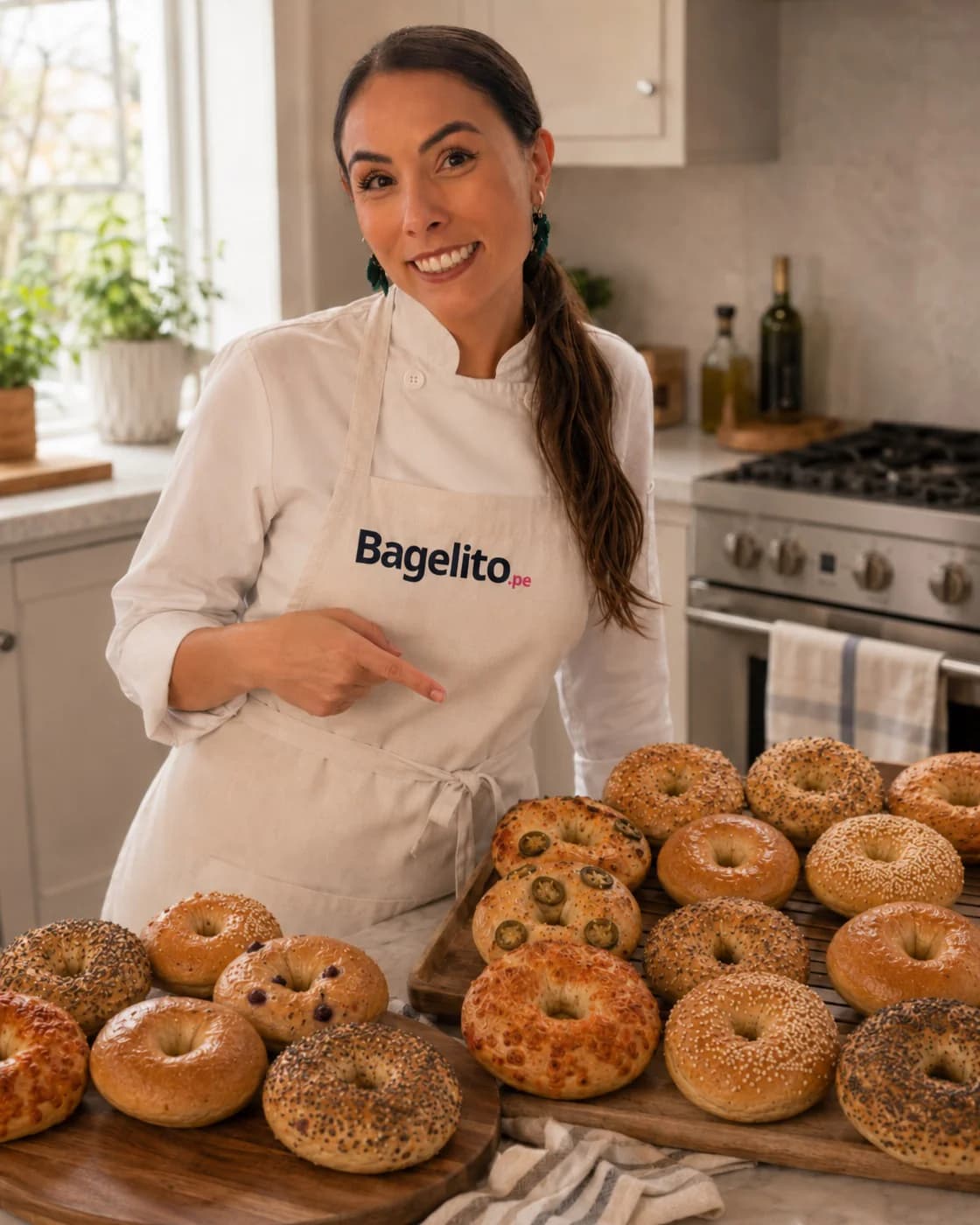 Dawn Brookes with handmade Bagelito bagels