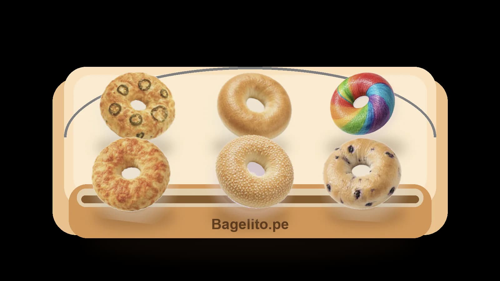 Six mixed handmade Bagelito bagels in a tray